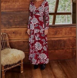 FARM RIO PINEAPPLE INSPIRATION BURGUNDY V NECK MAXI DRESS sz s new